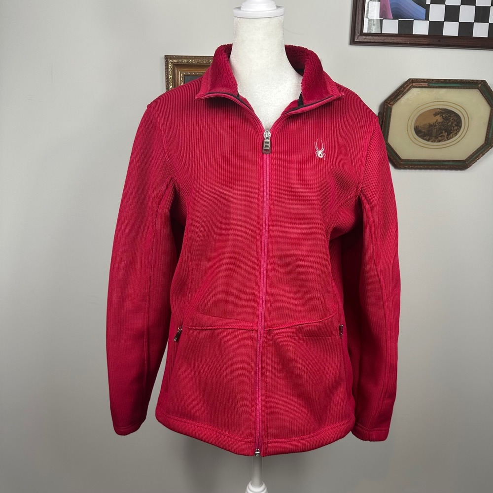 Spyder Women's Red Zip Up Plush Lined Knit Jacket - SIZE L Winter Outdoors - Picture 2 of 7